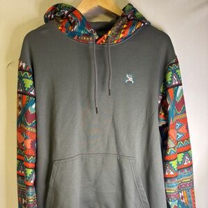Hooey Gray Hoodie with Aztec Southwestern sleeves new without tags